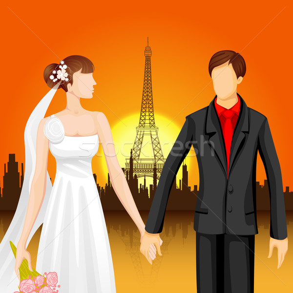 Cuplu Turnul Eiffel ilustrare floare constructii arhitectură Imagine de stoc © vectomart