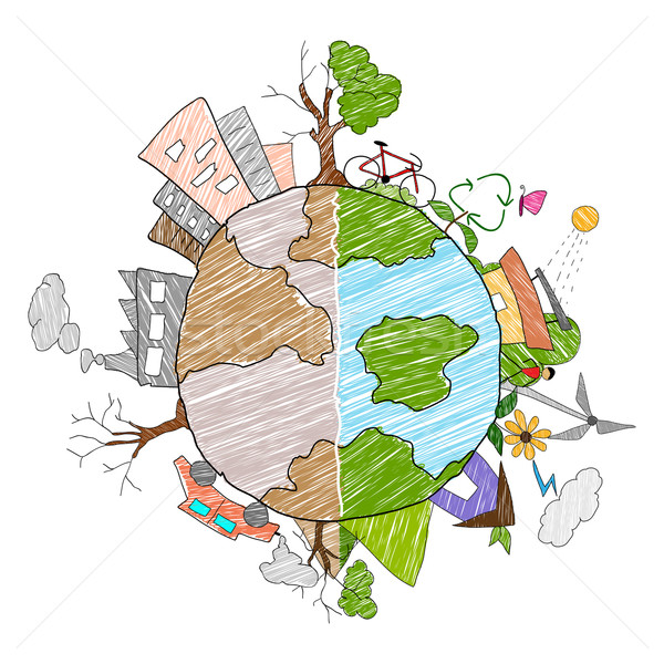 Pământ verde mediu ilustrare copac constructii Imagine de stoc © vectomart