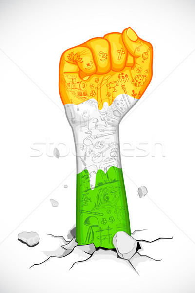 Stock fotó: ököl · indiai · trikolor · illusztráció · zászló · szín