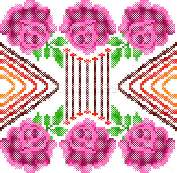 Cross Stitch Embroidery Rose Floral design for seamless pattern texture Stock photo © vectomart