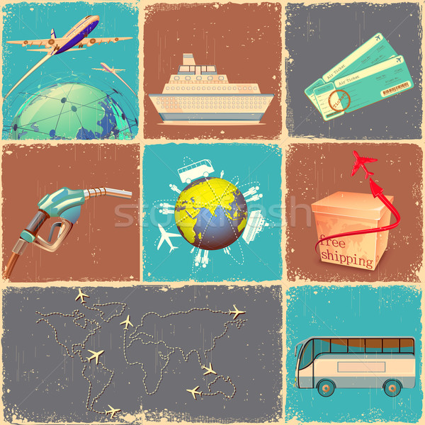 Zdjęcia stock: Transport · kolaż · ilustracja · retro · działalności · łodzi