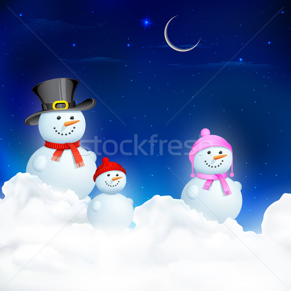 Sneeuwpop familie christmas nacht illustratie gelukkig Stockfoto © vectomart