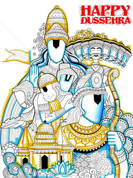 Lord Ram, Sita, Laxmana, Hanuman and Ravana in Dussehra Navratri festival of India poster Stock photo © vectomart