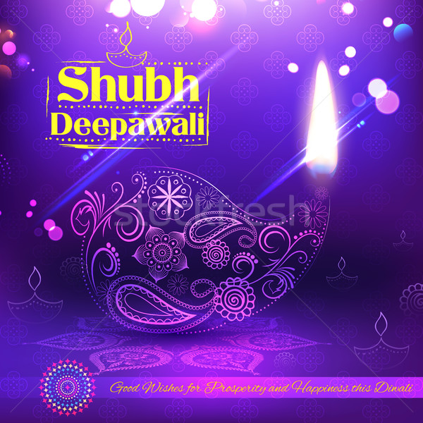 Stock photo: Shubh Deepawali Happy Diwali background with watercolor diya for light festival of India