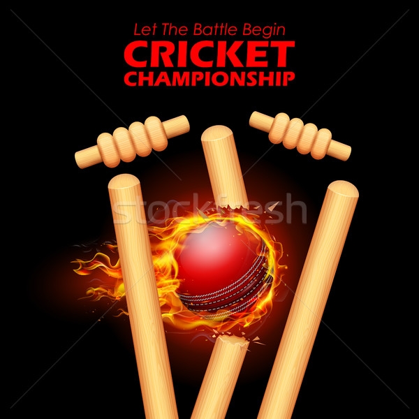 Stock photo: Fiery ball breaking the stumps for Cricket