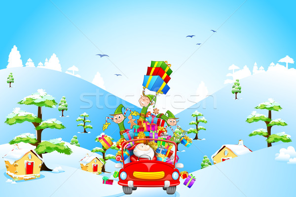 Santa Claus and Elf with Christmas gift Stock photo © vectomart