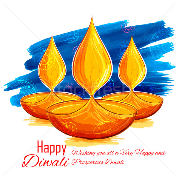 Burning diya on Happy Diwali Holiday watercolor background for light festival of India Stock photo © vectomart