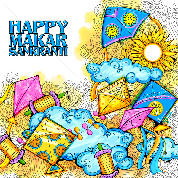 Happy Makar Sankranti wallpaper with colorful kite string for festival of India Stock photo © vectomart