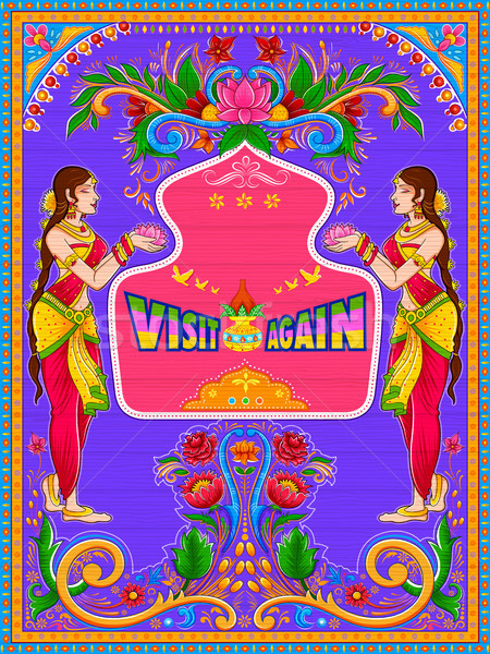 Colorful Visit Again banner in truck art kitsch style of India Stock photo © vectomart