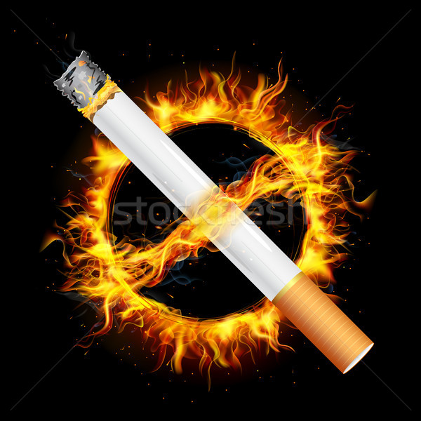 Dohányozni tilos illusztráció felirat cigaretta tűz láng Stock fotó © vectomart