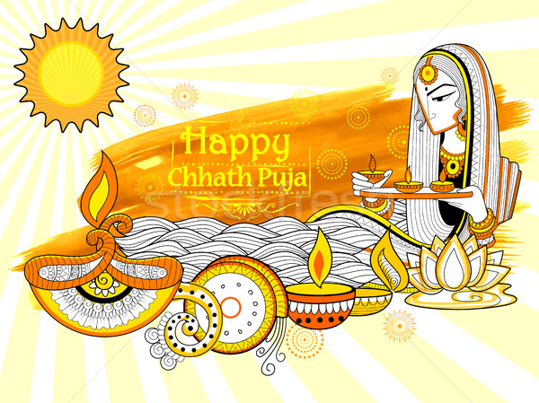 Happy Chhath Puja Holiday background for Sun festival of India Stock photo © vectomart