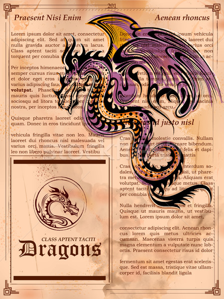 Furieux dragon dessin vieux vintage livre [[stock_photo]] © vectomart