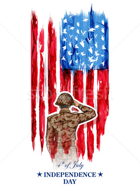 Soldier saluting on Fourth of July background for Happy Independence Day of America Stock photo © vectomart