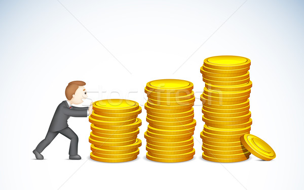 Foto stock: Hombre · de · negocios · empujando · moneda · ilustración · dinero · hombre