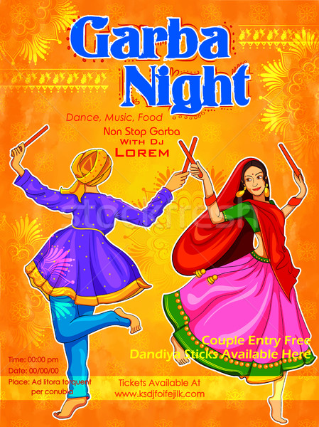 Couple playing Dandiya in disco Garba Night poster for Navratri Dussehra festival of India Stock photo © vectomart