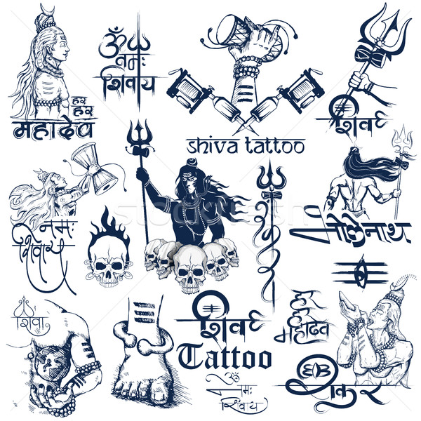 紋身 藝術 設計 濕婆 採集 插圖 商業照片 © vectomart