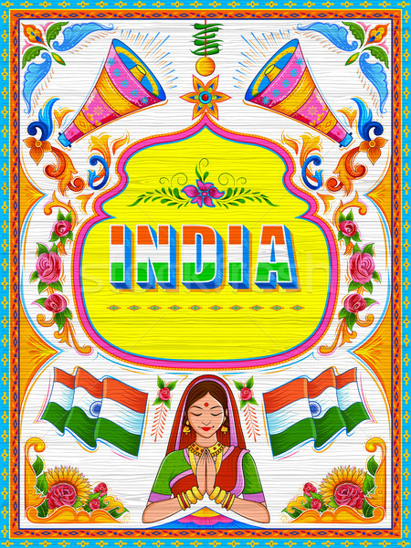 Colorful welcome banner in truck art kitsch style of India Stock photo © vectomart