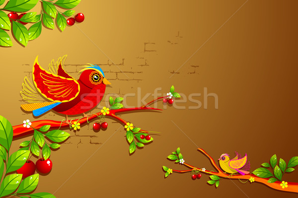 Aves ilustración colorido sesión árbol familia Foto stock © vectomart