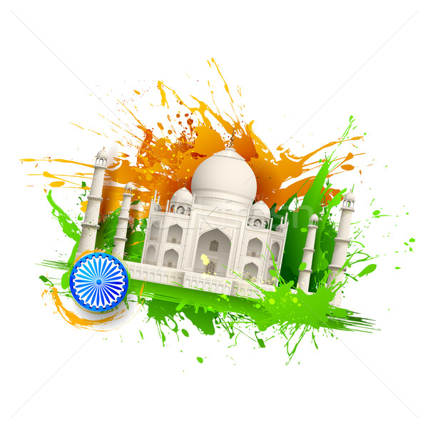 Taj Mahal illustration tricolor Inde grunge [[stock_photo]] © vectomart