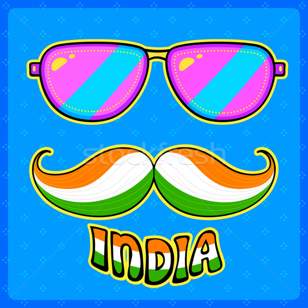 Indiai giccs stílus bajusz szemüveg illusztráció Stock fotó © vectomart