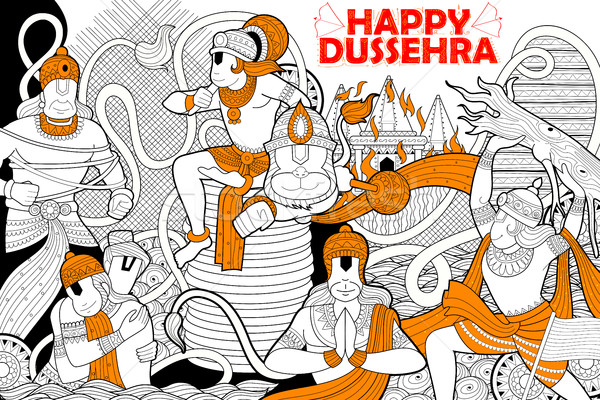 Hanuman doodle for Happy Dussehra Navratri festival of India Stock photo © vectomart