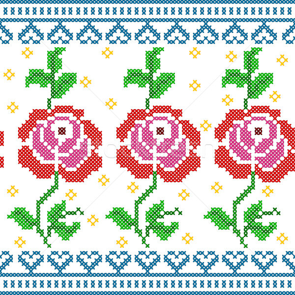 Trece cusatura broderie trandafir proiect Imagine de stoc © vectomart