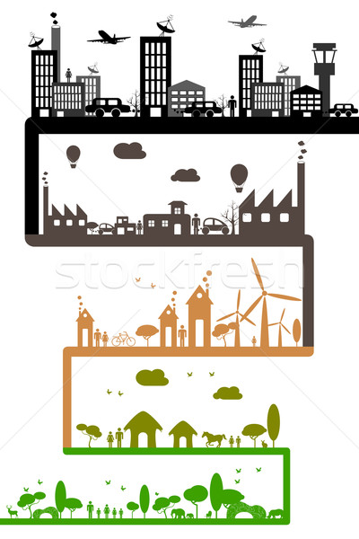 Ontwikkeling industrie illustratie verschillend tonen duurzaamheid Stockfoto © vectomart