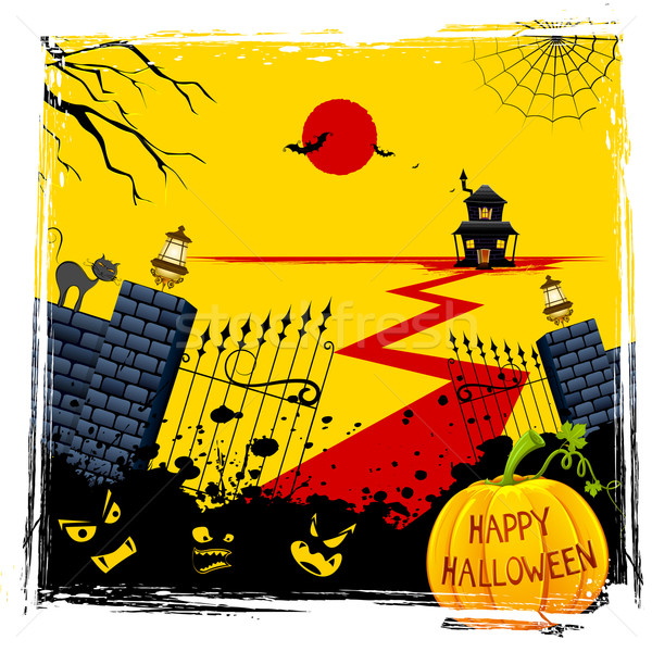 Foto stock: Halloween · tarjeta · ilustración · puerta · casa