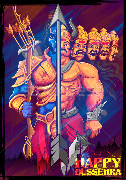 Lord Rama and Ravana in Dussehra Navratri festival of India poster Stock photo © vectomart