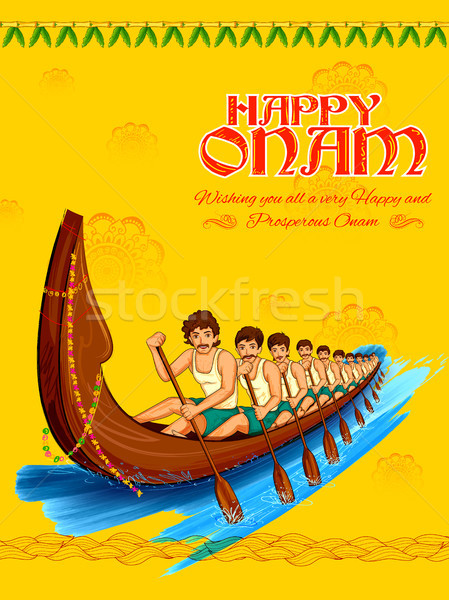 Snakeboat race in Onam celebration background for Happy Onam festival of South India Kerala Stock photo © vectomart
