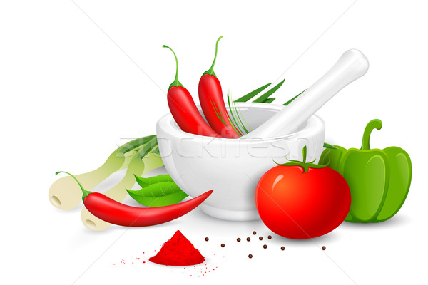 Mortar and Pestle with Spices Stock photo © vectomart