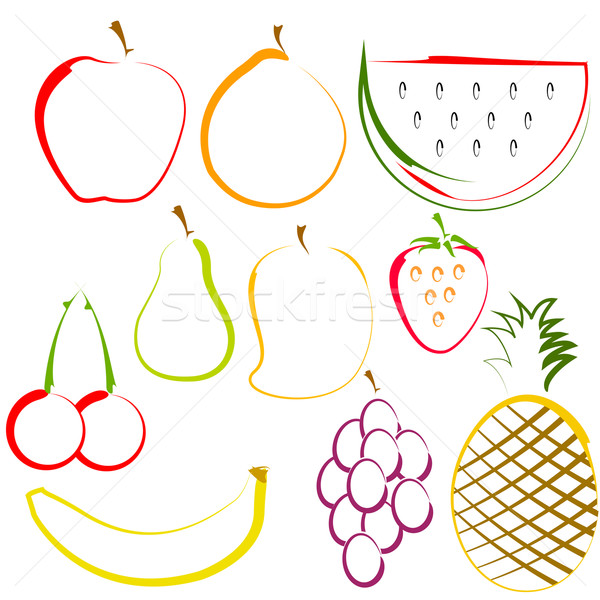 Foto stock: Frutas · línea · arte · ilustración · diferente · colorido