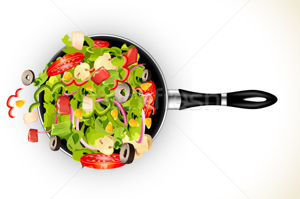 Keverés serpenyő illusztráció friss zöldség konyha étterem Stock fotó © vectomart