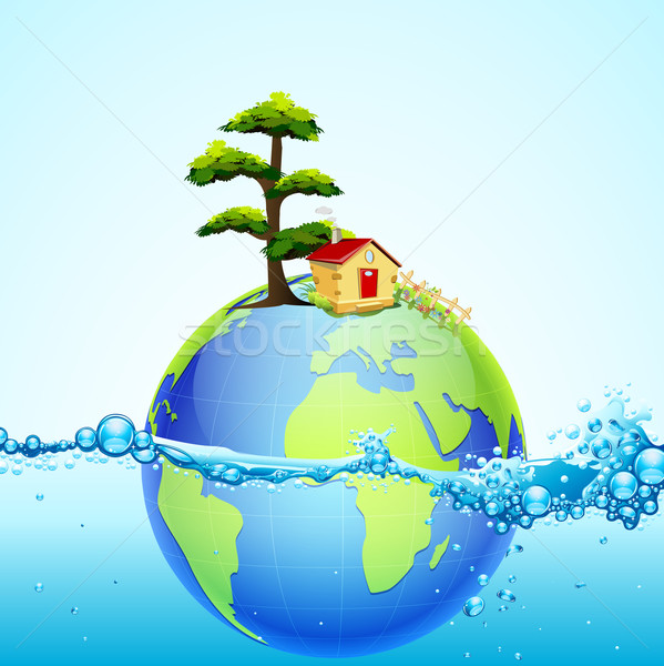 Ziemi splash wody ilustracja domu drzewo Zdjęcia stock © vectomart