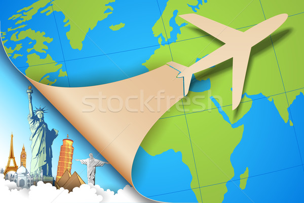 Imagine de stoc: Avion · călători · ilustrare · care · zboară · hârtie