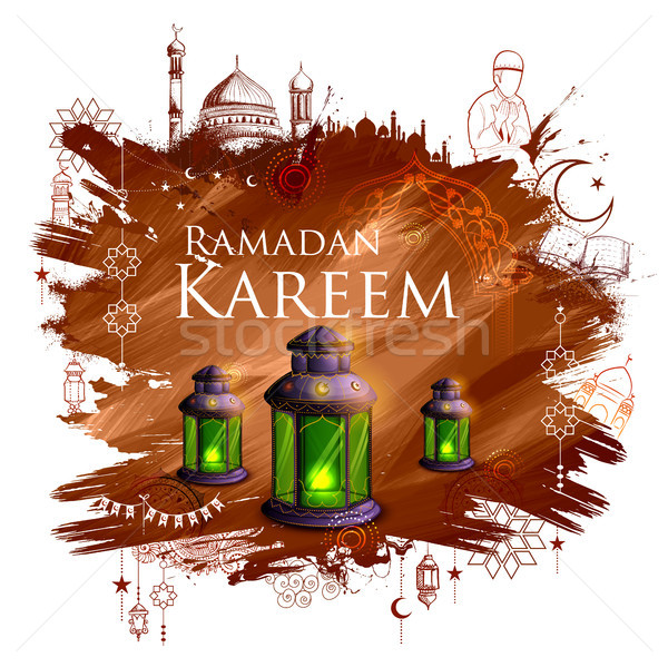 Ramadan Kareem Generous Ramadan greetings for Islam religious festival Eid with freehand sketch Mecc Stock photo © vectomart