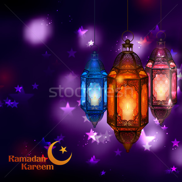 Ramadan Kareem Generous Ramadan greetings for Islam religious festival Eid with illuminated lamp Stock photo © vectomart