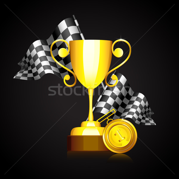 Race Flag with Gold Trophy Stock photo © vectomart