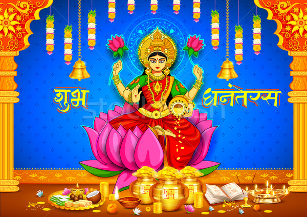 Goddess Lakshmi on Happy Diwali Dhanteras Holiday doodle background for light festival of India Stock photo © vectomart