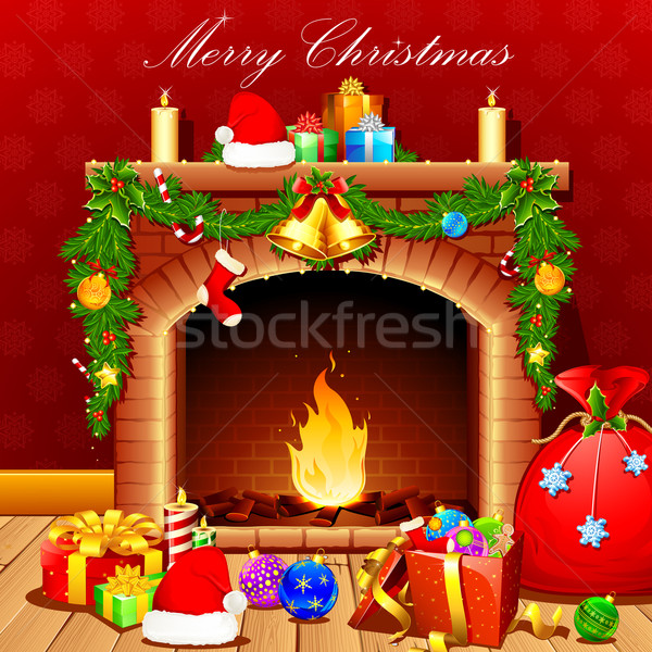 Foto stock: Natal · decoração · ilustração · em · torno · de · fogo · lugar