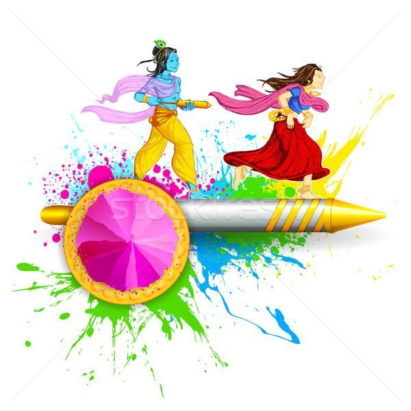 Radha and Lord Krishna playing Holi Stock photo © vectomart