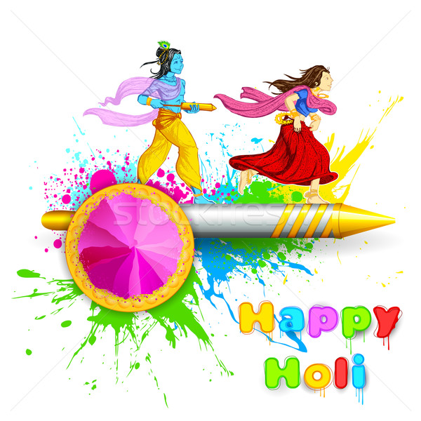 Radha and Lord Krishna playing Holi Stock photo © vectomart