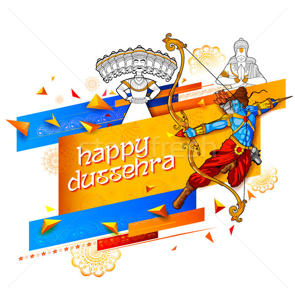 Lord Rama and ten headed Ravana for Happy Dussehra Navratri sale promotion festival of India Stock photo © vectomart
