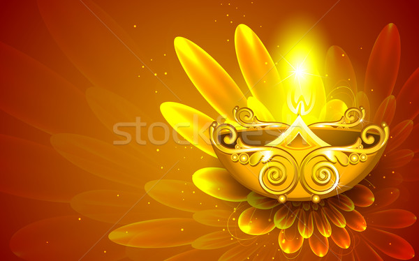 Foto stock: Feliz · diwali · ilustração · decorado · lâmpada · oração