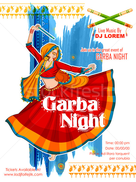 Woman playing Dandiya in disco Garba Night poster for Navratri Dussehra festival of India Stock photo © vectomart