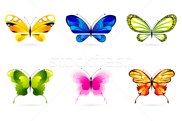 Stok fotoğraf: Ayarlamak · kelebekler · örnek · renkli · yalıtılmış · bahar