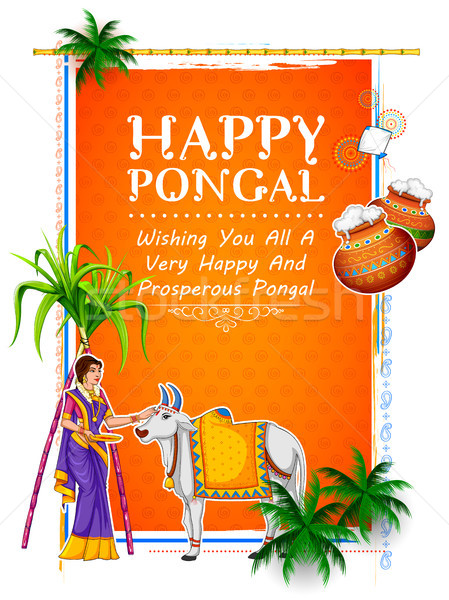 Stock photo: Happy Pongal Holiday Harvest Festival of Tamil Nadu South India greeting background