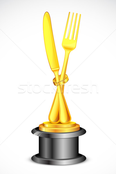 Sztuka kulinarna nagrody ilustracja złoty widelec nóż Zdjęcia stock © vectomart