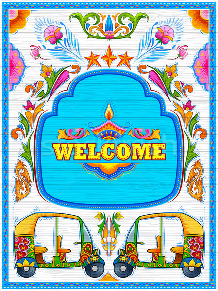 Colorful Welcome banner in truck art kitsch style of India Stock photo © vectomart