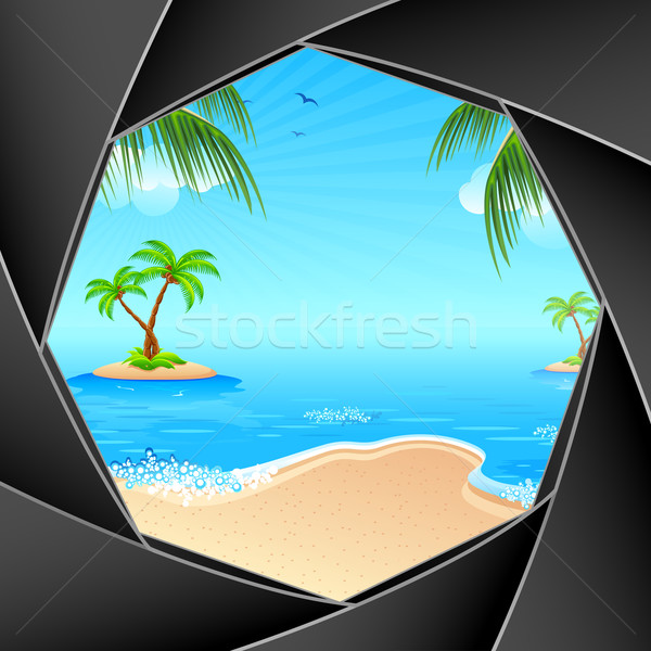 Mare plajă obturator ilustrare vedere aparat foto Imagine de stoc © vectomart